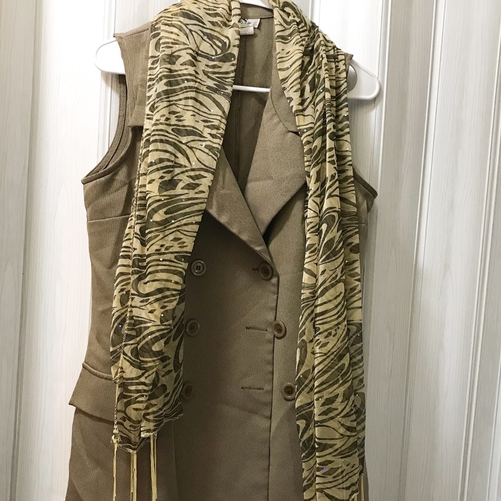 DBY LTD. Sleeveless Blazer and Scarf Set
